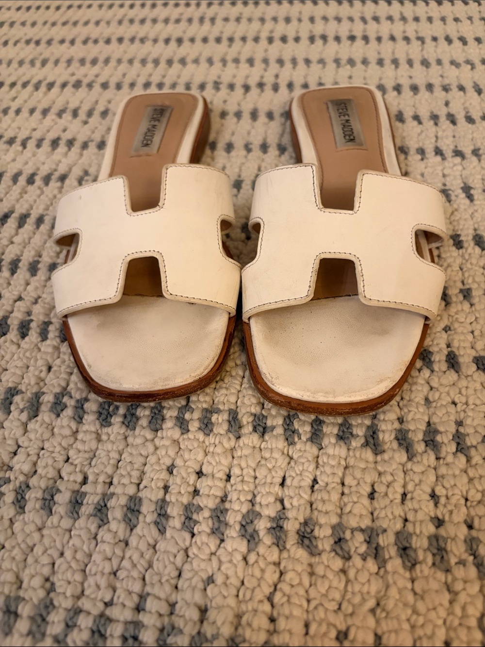 Steve Madden White Leather H-Style Slide Sandals
